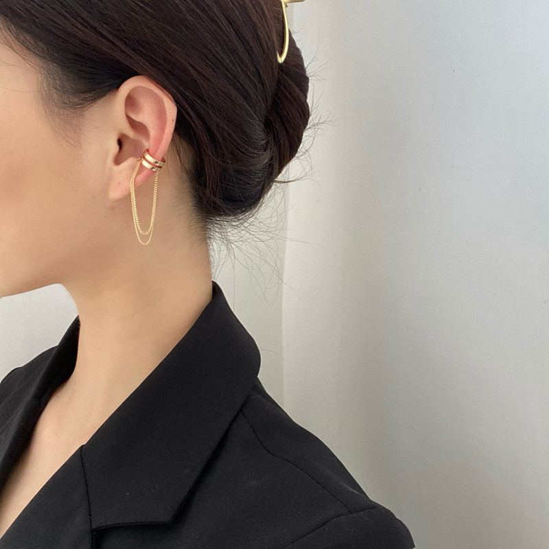 LATS Manșetă de ureche cu lanț punk la modă simplă pentru femei, cercei cu agrafă, manșetă pentru urechi de culoare aurie, cercei non-piercing, bijuterii la modă, cadou