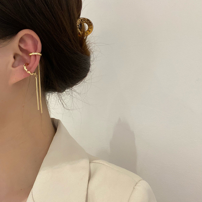 LATS Manșetă de ureche cu lanț punk la modă simplă pentru femei, cercei cu agrafă, manșetă pentru urechi de culoare aurie, cercei non-piercing, bijuterii la modă, cadou