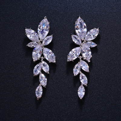 Seturi de colier, cercei cu frunze de zirconiu cubic, la modă, pentru femei, set elegant de bijuterii pentru nunta de mireasă