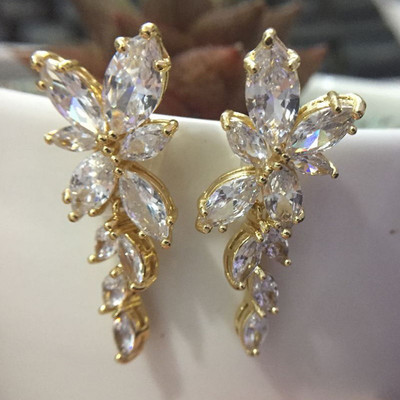 Seturi de colier, cercei cu frunze de zirconiu cubic, la modă, pentru femei, set elegant de bijuterii pentru nunta de mireasă