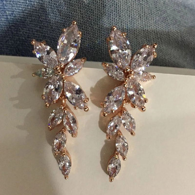 Seturi de colier, cercei cu frunze de zirconiu cubic, la modă, pentru femei, set elegant de bijuterii pentru nunta de mireasă