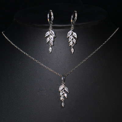Seturi de colier, cercei cu frunze de zirconiu cubic, la modă, pentru femei, set elegant de bijuterii pentru nunta de mireasă