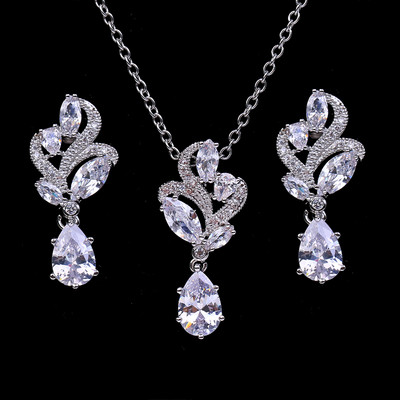 Seturi de colier, cercei cu frunze de zirconiu cubic, la modă, pentru femei, set elegant de bijuterii pentru nunta de mireasă