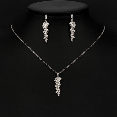 Seturi de colier, cercei cu frunze de zirconiu cubic, la modă, pentru femei, set elegant de bijuterii pentru nunta de mireasă