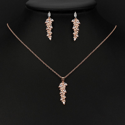 Seturi de colier, cercei cu frunze de zirconiu cubic, la modă, pentru femei, set elegant de bijuterii pentru nunta de mireasă