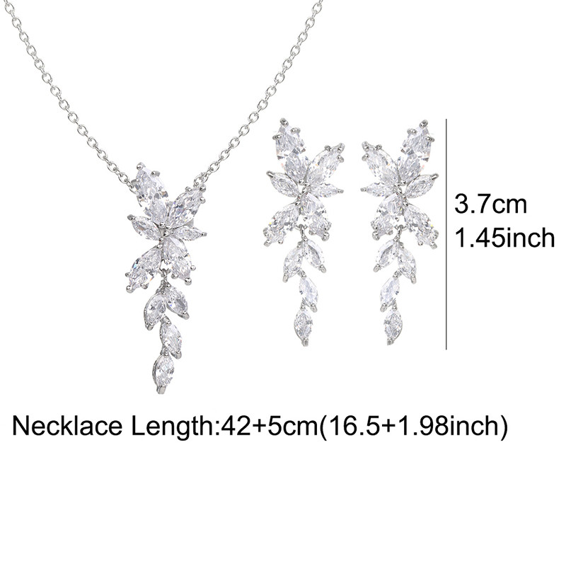 Seturi de colier, cercei cu frunze de zirconiu cubic, la modă, pentru femei, set elegant de bijuterii pentru nunta de mireasă