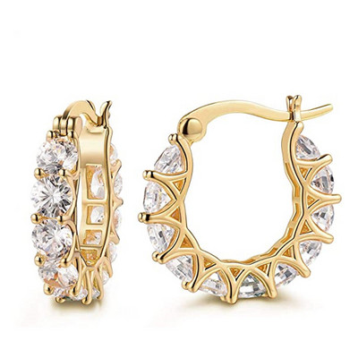 Huitan Full Paved Crystal CZ Hoop Обеци за жени Ослепителни аксесоари Сватбено парти Деликатен подарък за рожден ден Бижута