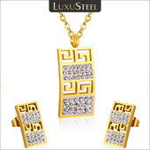 LUXUSTEE Set de bijuterii din zirconiu cubic de mireasă, de culoare aurie, de culoare argintiu, cu pandantiv cu geometrie, din oțel inoxidabil, pentru femei.