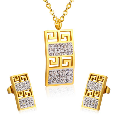LUXUSTEE Set de bijuterii din zirconiu cubic de mireasă, de culoare aurie, de culoare argintiu, cu pandantiv cu geometrie, din oțel inoxidabil, pentru femei.