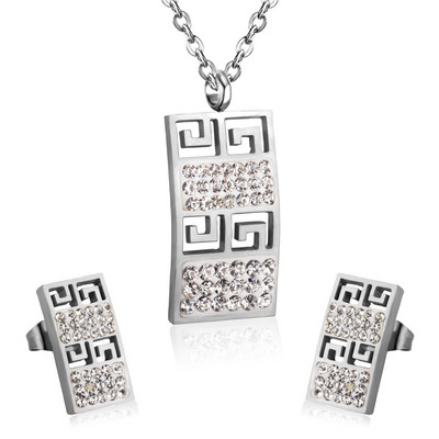 LUXUSTEE Set de bijuterii din zirconiu cubic de mireasă, de culoare aurie, de culoare argintiu, cu pandantiv cu geometrie, din oțel inoxidabil, pentru femei.