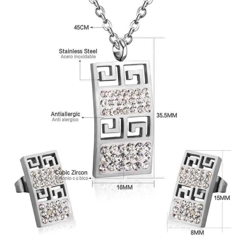 LUXUSTEE Set de bijuterii din zirconiu cubic de mireasă, de culoare aurie, de culoare argintiu, cu pandantiv cu geometrie, din oțel inoxidabil, pentru femei.