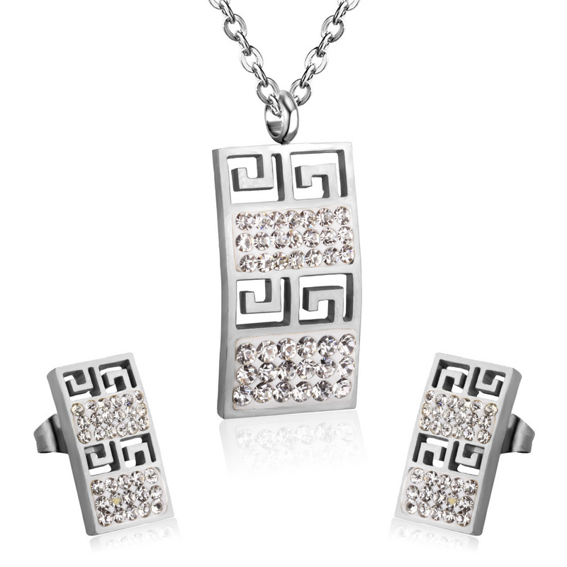 LUXUSTEE Set de bijuterii din zirconiu cubic de mireasă, de culoare aurie, de culoare argintiu, cu pandantiv cu geometrie, din oțel inoxidabil, pentru femei.