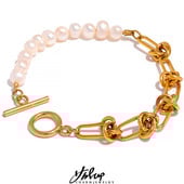 Yhpup elegáns természetes gyöngy lánc nyaklánc karkötő rozsdamentes acél Pvd színű vízálló ékszer szett női anya ajándék