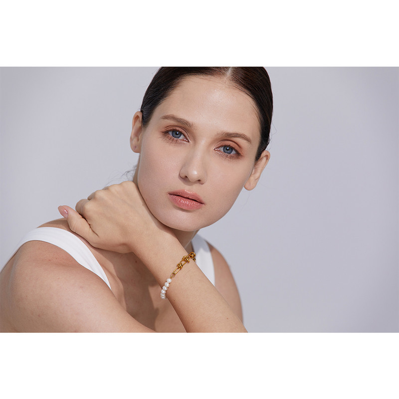 Yhpup elegáns természetes gyöngy lánc nyaklánc karkötő rozsdamentes acél Pvd színű vízálló ékszer szett női anya ajándék