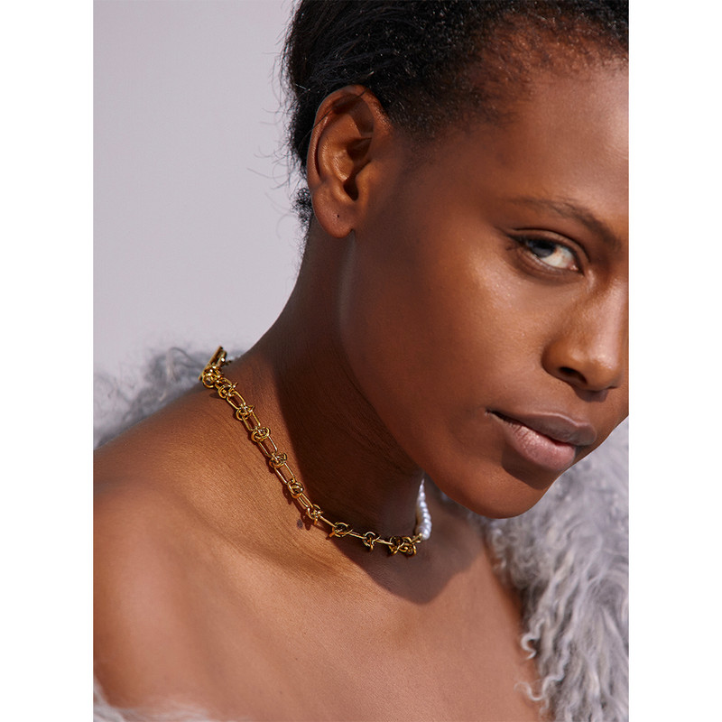 Yhpup elegáns természetes gyöngy lánc nyaklánc karkötő rozsdamentes acél Pvd színű vízálló ékszer szett női anya ajándék