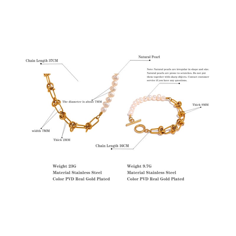 Yhpup elegáns természetes gyöngy lánc nyaklánc karkötő rozsdamentes acél Pvd színű vízálló ékszer szett női anya ajándék