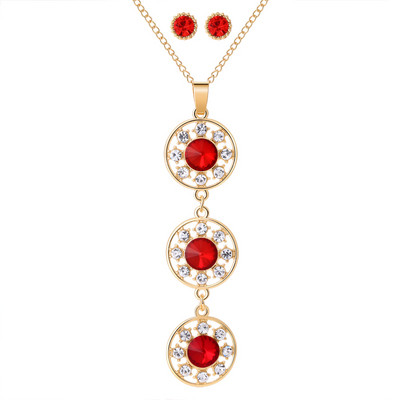 Design nou Seturi de bijuterii rotunde Opal Set de cercei colier pentru femei de culoare aurie pandantive cerc goloase cu cercei de cristal