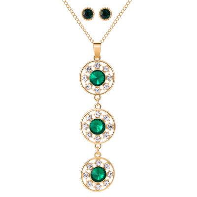 Design nou Seturi de bijuterii rotunde Opal Set de cercei colier pentru femei de culoare aurie pandantive cerc goloase cu cercei de cristal