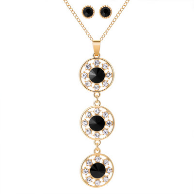 Design nou Seturi de bijuterii rotunde Opal Set de cercei colier pentru femei de culoare aurie pandantive cerc goloase cu cercei de cristal