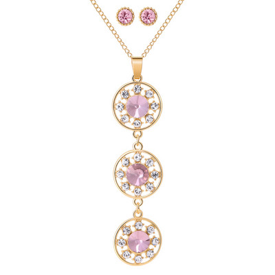 Design nou Seturi de bijuterii rotunde Opal Set de cercei colier pentru femei de culoare aurie pandantive cerc goloase cu cercei de cristal