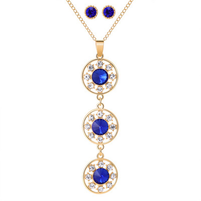 Design nou Seturi de bijuterii rotunde Opal Set de cercei colier pentru femei de culoare aurie pandantive cerc goloase cu cercei de cristal