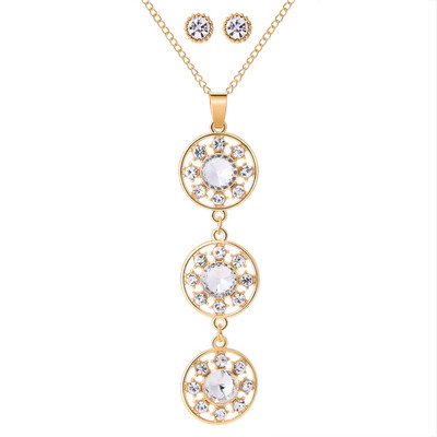 Design nou Seturi de bijuterii rotunde Opal Set de cercei colier pentru femei de culoare aurie pandantive cerc goloase cu cercei de cristal