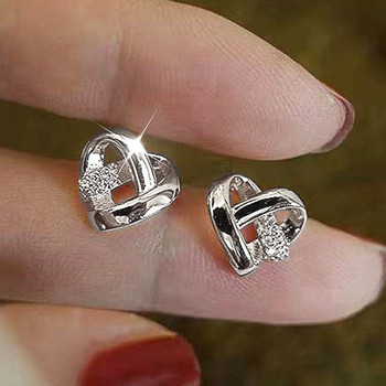 Huitan Eternity Love Earrings Ear Stud Piercing Ασημί χρώμα/χρυσό χρώμα Μόδα σκουλαρίκια καρδιά για γυναίκες Κομψά κοσμήματα γάμου