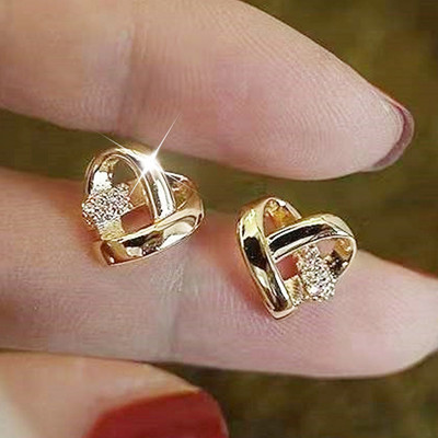 Cercei Huitan Eternity Love Piercing pentru ureche, culoare argintie/culoare aurie, cercei cu inimă de modă pentru femei, bijuterii de nuntă șic