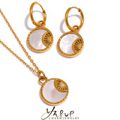 Yhpup Charm Natural Shell Star Moon kerek medál csepp rozsdamentes acél nyaklánc fülbevaló ékszer készlet női kiegészítők