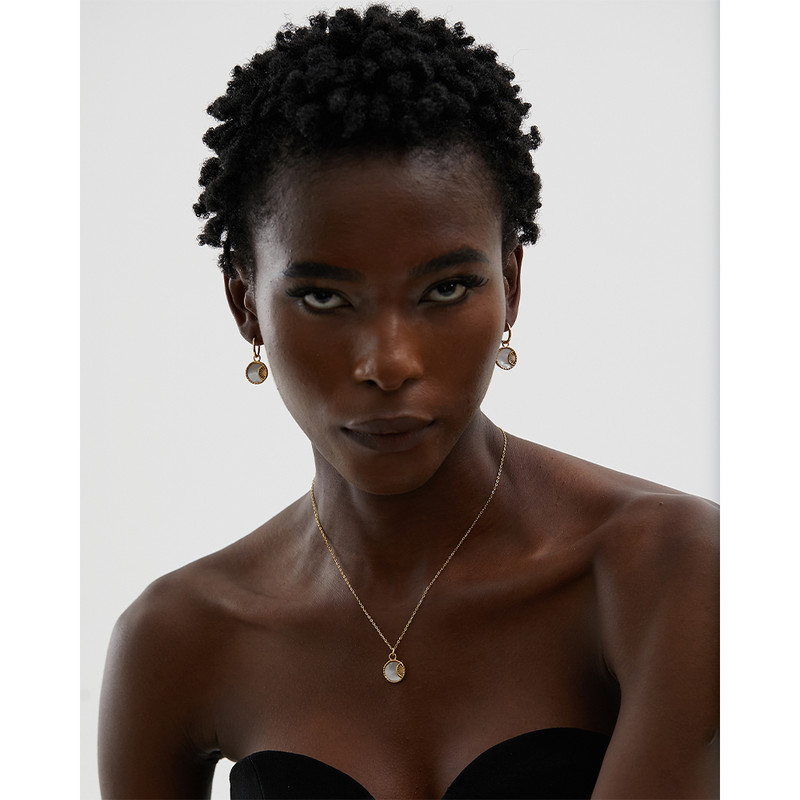 Yhpup Charm Natural Shell Star Moon kerek medál csepp rozsdamentes acél nyaklánc fülbevaló ékszer készlet női kiegészítők