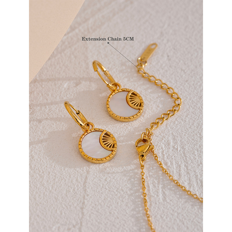 Yhpup Charm Natural Shell Star Moon kerek medál csepp rozsdamentes acél nyaklánc fülbevaló ékszer készlet női kiegészítők