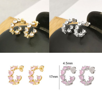 QMHJE Crystal Pink Stone Heart Love Earrings Гривна Пръстен Колие Choker for Women Wedding Gold Silver Color Tennis Infinity