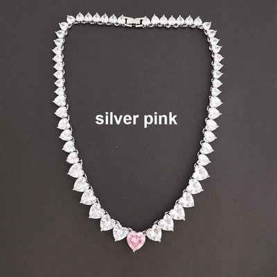 QMHJE Cristal Roz Piatra Inima Dragoste Cercei Bratara Inel Colier Choker pentru Femei Nunta Aur Argintiu Culoare Tenis Infinit