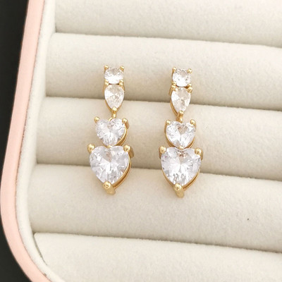 QMHJE Cristal Roz Piatra Inima Dragoste Cercei Bratara Inel Colier Choker pentru Femei Nunta Aur Argintiu Culoare Tenis Infinit