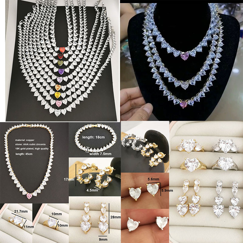 QMHJE Cristal Roz Piatra Inima Dragoste Cercei Bratara Inel Colier Choker pentru Femei Nunta Aur Argintiu Culoare Tenis Infinit