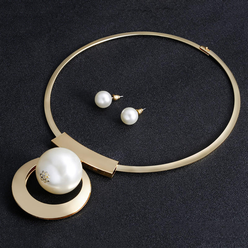 VIVILADY Bohemia gyöngyutánzat ékszerkészletek arany színű nagy gyöngyök nyaklánc nyaklánc fülbevaló afrikai nők esküvői parti ajándékok