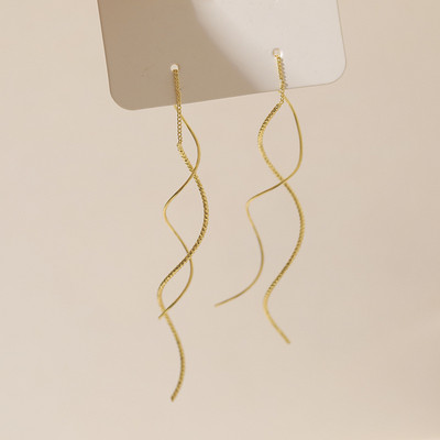 316L rozsdamentes acél hosszú bojt fülbevaló nőknek Elegáns egyszerű arany színű csepp fülbevaló Stílusos ékszer egyéni ajándék