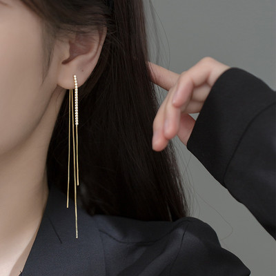 316L rozsdamentes acél hosszú bojt fülbevaló nőknek Elegáns egyszerű arany színű csepp fülbevaló Stílusos ékszer egyéni ajándék