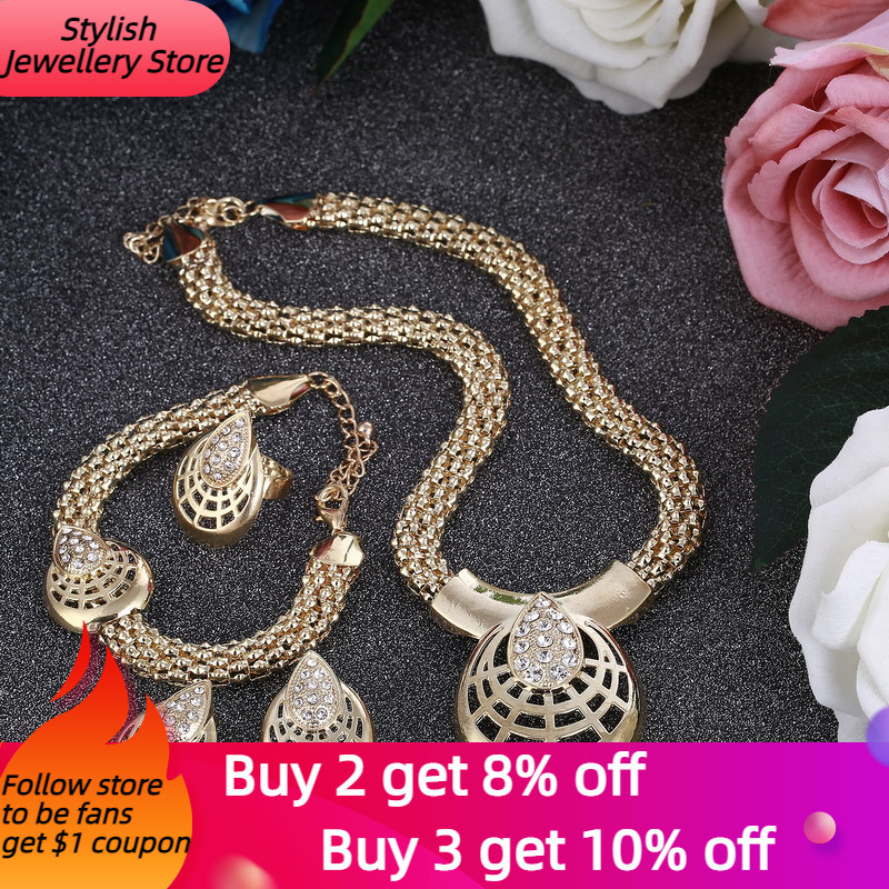 Privjesci Pozlaćeni setovi nakita za žene Geometrijska narukvica Prsten Ogrlica Naušnice 4 kom Vjenčani set Nakit za zaručničke zabave