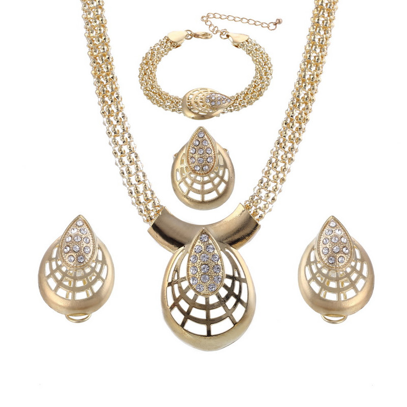 Privjesci Pozlaćeni setovi nakita za žene Geometrijska narukvica Prsten Ogrlica Naušnice 4 kom Vjenčani set Nakit za zaručničke zabave