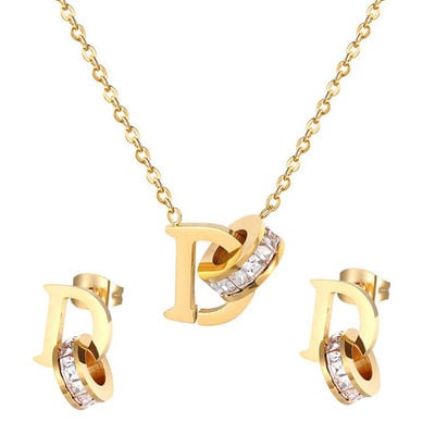 Set de bijuterii din oțel inoxidabil 316L AAA Zircon D Letter Acero Inoxidable Ювелирные Наборы Zestawy Biżuteri