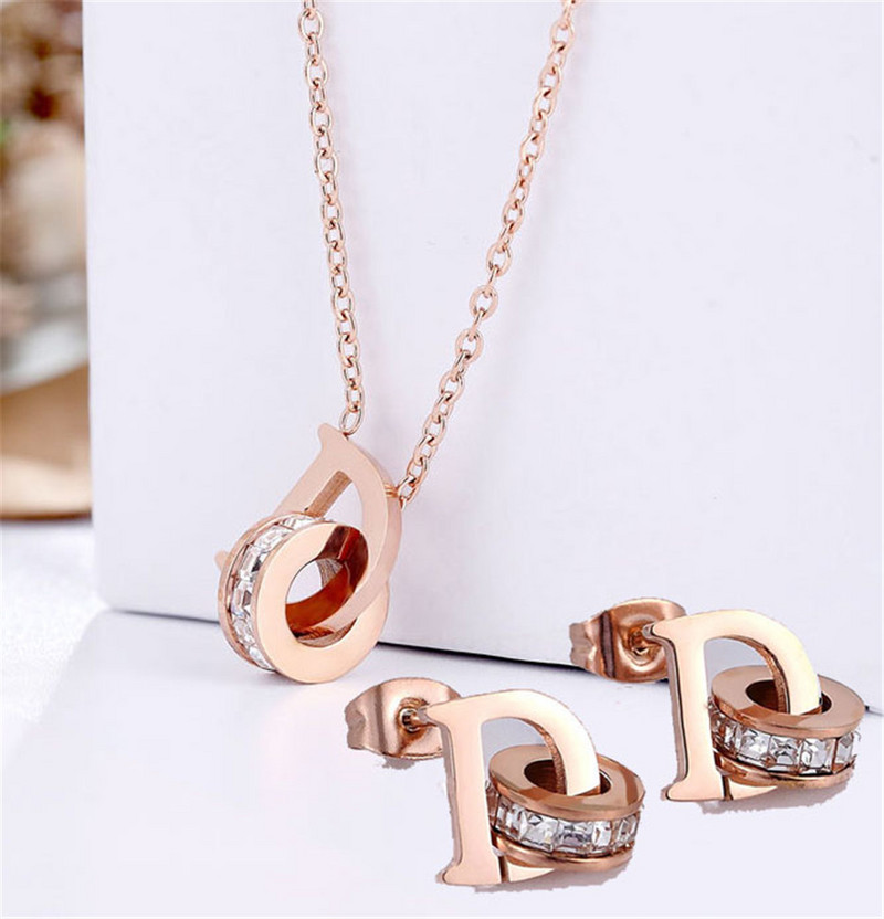 316L rozsdamentes acél AAA cirkon D betűs ékszerkészlet Acero Inoxidable Ювелирные Наборы Zestawy Biżuterii