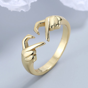 Романтично сърце Прегръдка на ръка Моден пръстен за жени Двойка Бижута Сребърен цвят Пънк жест Сватба Мъже Аксесоари за пръсти Подаръци