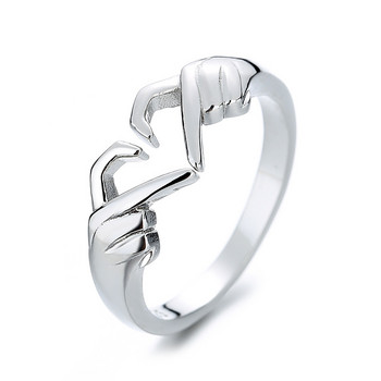 Романтично сърце Прегръдка на ръка Моден пръстен за жени Двойка Бижута Сребърен цвят Пънк жест Сватба Мъже Аксесоари за пръсти Подаръци