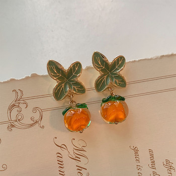 Creative Persimmon Orange Color Flower Leaf Stust σκουλαρίκια για Γυναικεία Ζωγραφική Σκουλαρίκια από γυαλί με λάδι Αξεσουάρ κοσμήματα