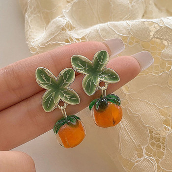 Creative Persimmon Orange Color Flower Leaf Stust σκουλαρίκια για Γυναικεία Ζωγραφική Σκουλαρίκια από γυαλί με λάδι Αξεσουάρ κοσμήματα