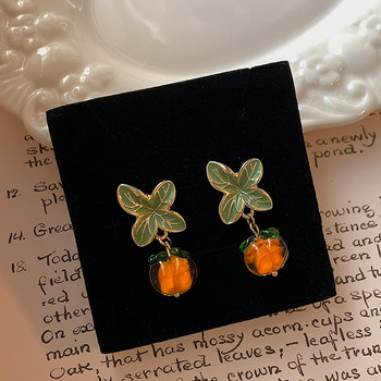 Creative Persimmon Orange Color Flower Leaf Stust σκουλαρίκια για Γυναικεία Ζωγραφική Σκουλαρίκια από γυαλί με λάδι Αξεσουάρ κοσμήματα