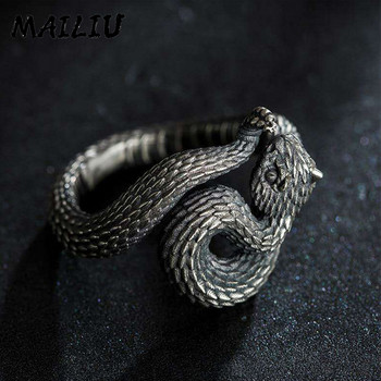 Пръстен с гърмяща змия Винтидж сребърен пръстен със змия Мотоциклет Парти пънк властен пръстен Дамски мъжки пръстен Готини хип-хоп бижута