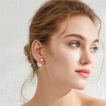 Нови дамски обеци Деликатни двустранни перлени уши Обеци за жени Bijoux Корейски букле Момичета Подаръци Бижута на едро