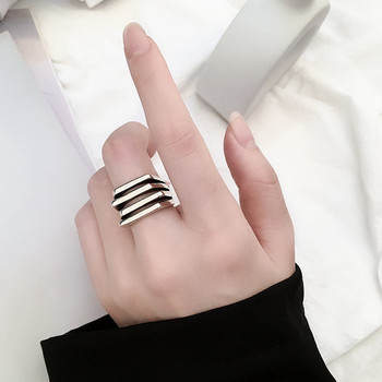 LIVVY Сребърен цвят Многослойни прости геометрични пръстени Чар Жени Модерни бижута Ретро парти аксесоари Подаръци
